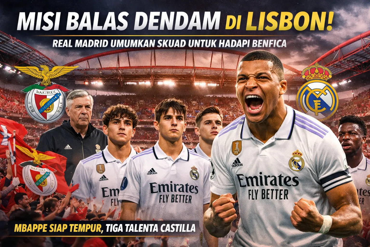 Misi Balas Dendam di Lisbon: Real Madrid Umumkan Skuad untuk Hadapi Benfica – Mbappe Siap Tempur, Tiga Talenta Castilla Dipanggil