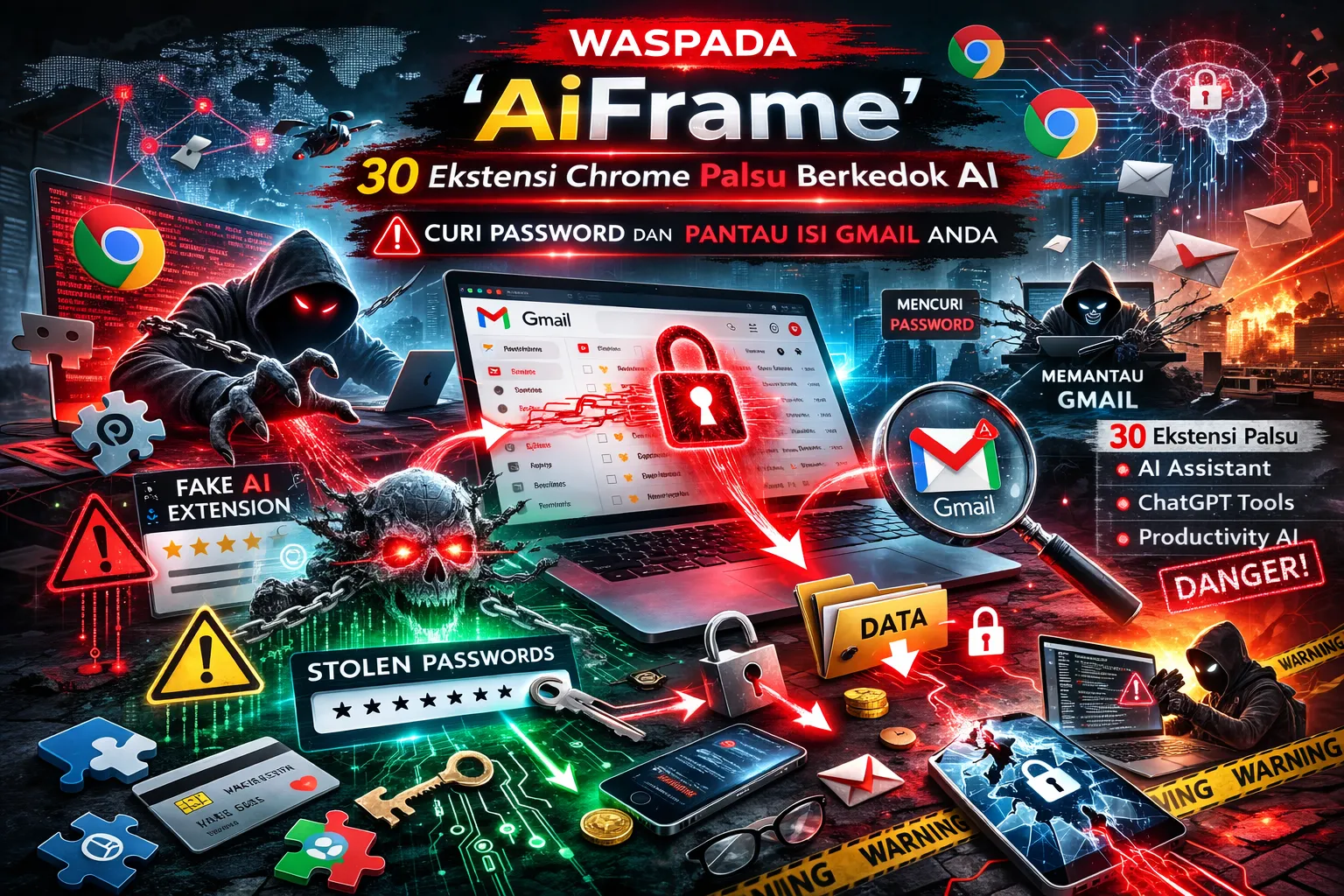 Waspada 'AiFrame': 30 Ekstensi Chrome Palsu Berkedok AI Curi Password dan Pantau Isi Gmail Anda
