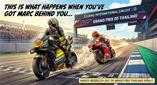 "Efek Marc": Marco Bezzecchi Terjatuh di Sprint Race Thailand Akibat Tekanan Brutal Marquez