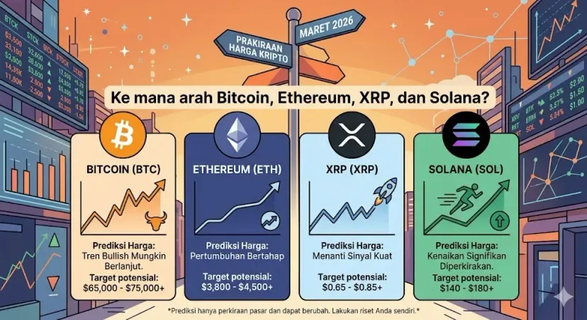 Proyeksi Pasar Maret: Peta Jalan Harga Bitcoin, Ethereum, XRP, dan Solana di Tengah Volatilitas Kuartal I