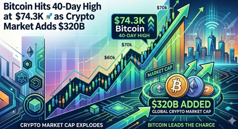 Bitcoin Tembus 74,3 Ribu Dolar: Level Tertinggi 40 Hari Saat Pasar Kripto Meroket 320 Miliar Dolar