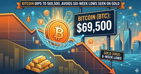 Bitcoin Terkoreksi ke Level 69.500 Dollar Namun Berhasil Hindari Penurunan Tajam Seperti Emas