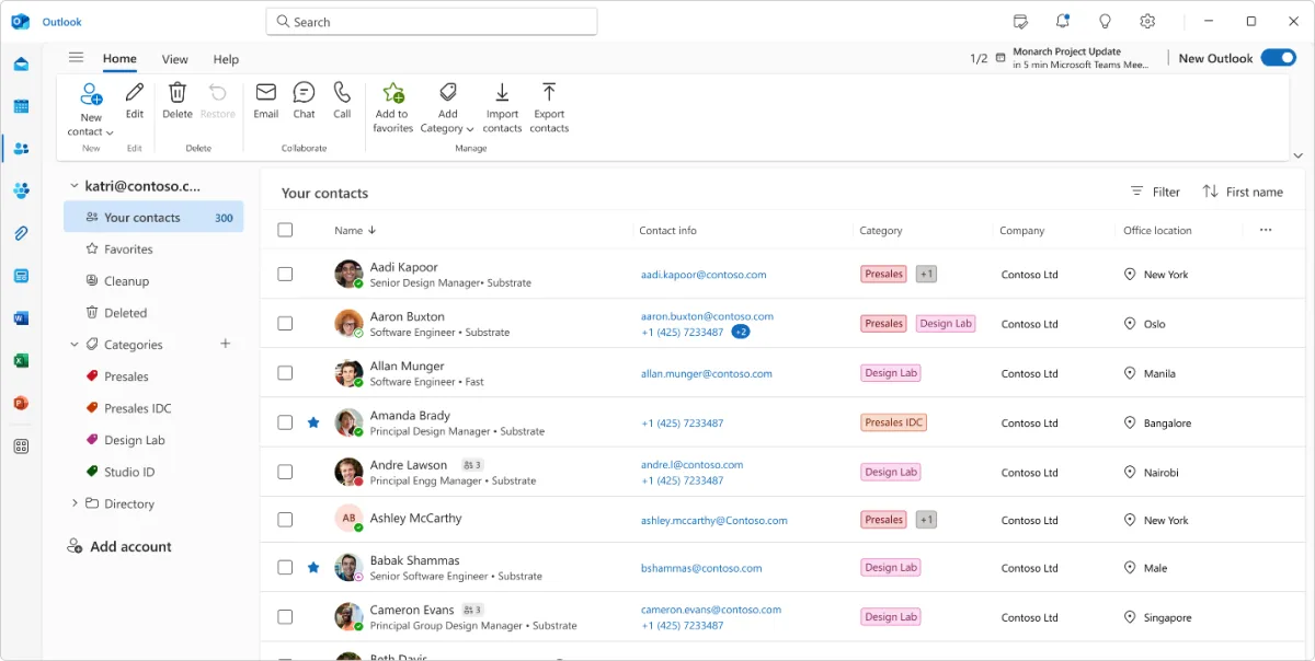 Update Besar Outlook: Microsoft Resmi Luncurkan Profil Kontak Baru dengan Fitur Smart Search dan Color-Coding