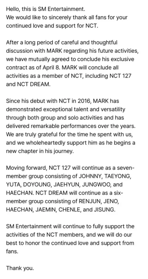 Pesan Berbeda Mark NCT dan Ten WayV Usai Kontrak Berakhir Picu Reaksi Beragam dari Fans