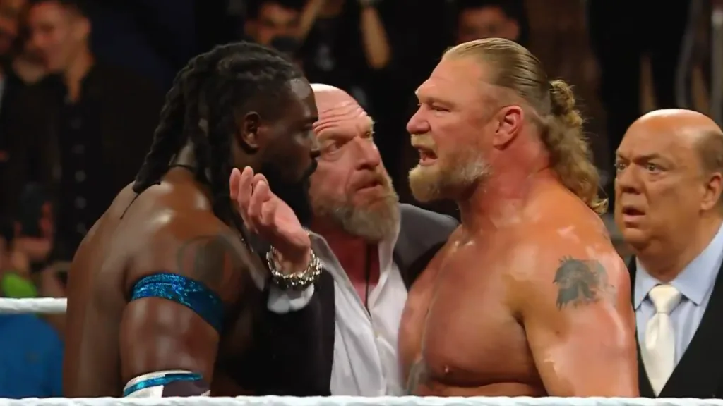 Penandatanganan Kontrak Berakhir Kacau, Brock Lesnar dan Oba Femi Saling Lempar Kursi di WWE RAW