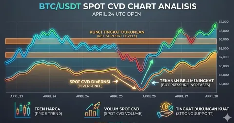 Analisis Grafik CVD BTC/USDT: Level Dukungan Kunci Teridentifikasi pada Pembukaan UTC 24 April