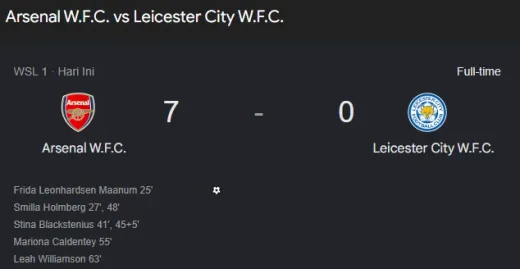Arsenal Women Pesta Gol 7-0 Melawan Leicester City, Beri Peringatan di Perebutan Gelar WSL