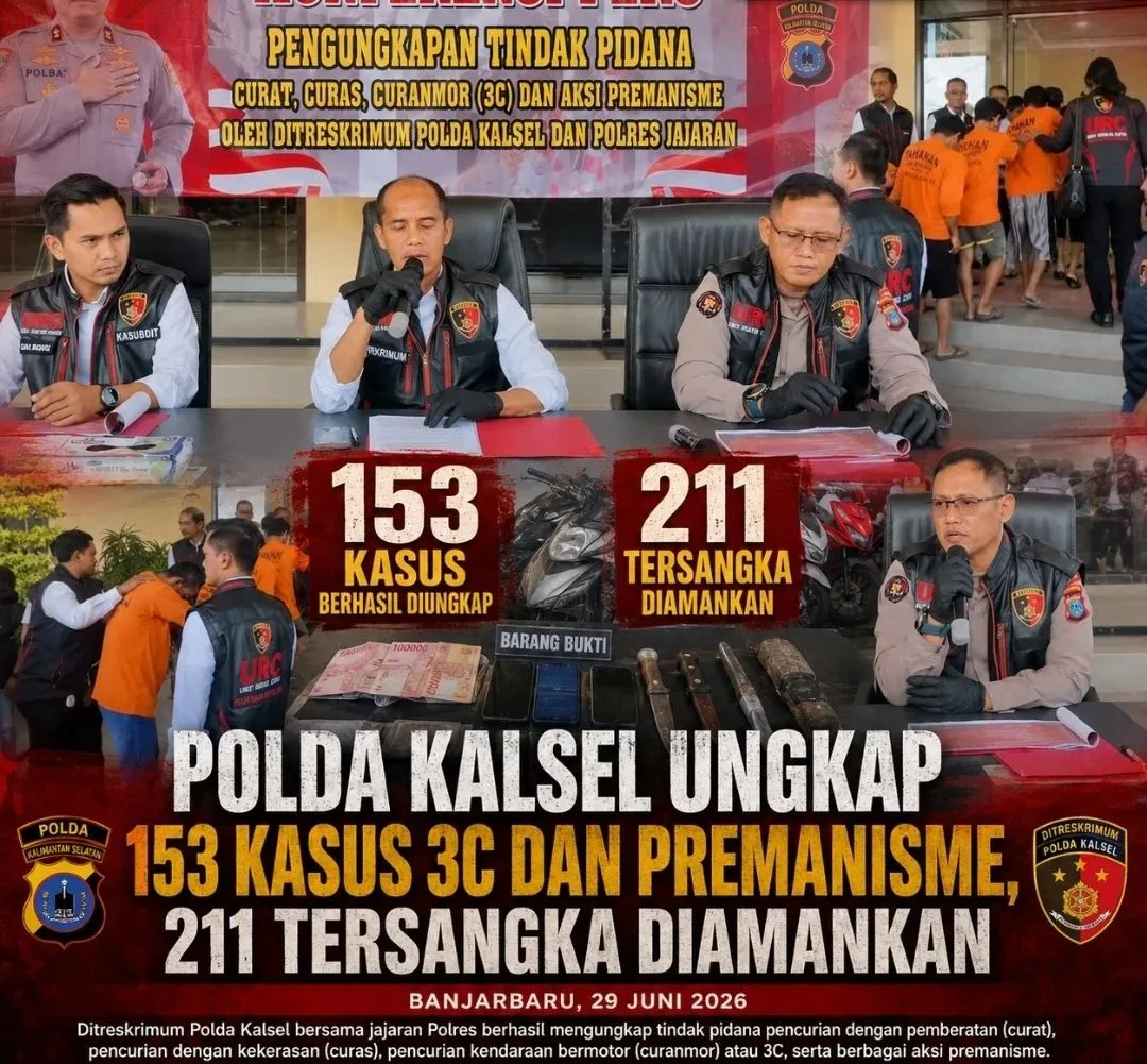 Gempur Kriminalitas, Polda Kalsel Amankan 211 Tersangka Sepanjang Semester I 2026