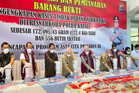 Polda Kalsel Musnahkan 172 Kg Sabu: 863 Ribu Jiwa Terselamatkan, Rp4,3 Triliun Anggaran Rehabilitasi Terhindar