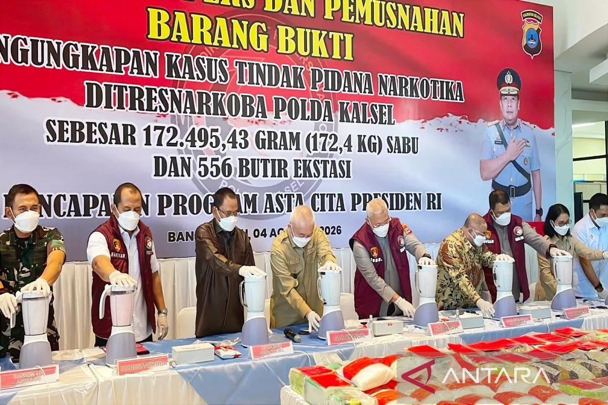 Polda Kalsel Musnahkan 172 Kg Sabu: 863 Ribu Jiwa Terselamatkan, Rp4,3 Triliun Anggaran Rehabilitasi Terhindar