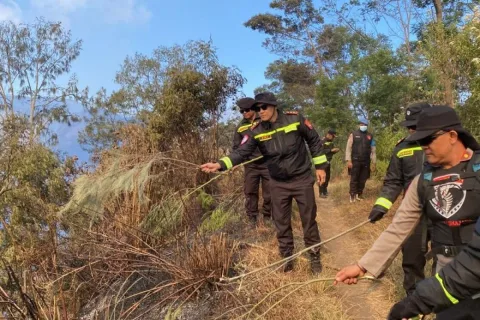 Polres Lumajang Bangun Sekat Bakar Darurat, Karhutla TNBTS Masih Mengganas