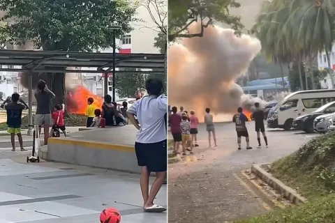 Mobil Terbakar di Toa Payoh: Kerumunan Anak Sekolah Justru Menonton, Ini Imbauan SCDF