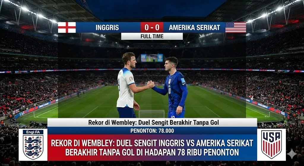 Rekor di Wembley: Duel Sengit Inggris vs Amerika Serikat Berakhir Tanpa Gol di Hadapan 78 Ribu Penonton
