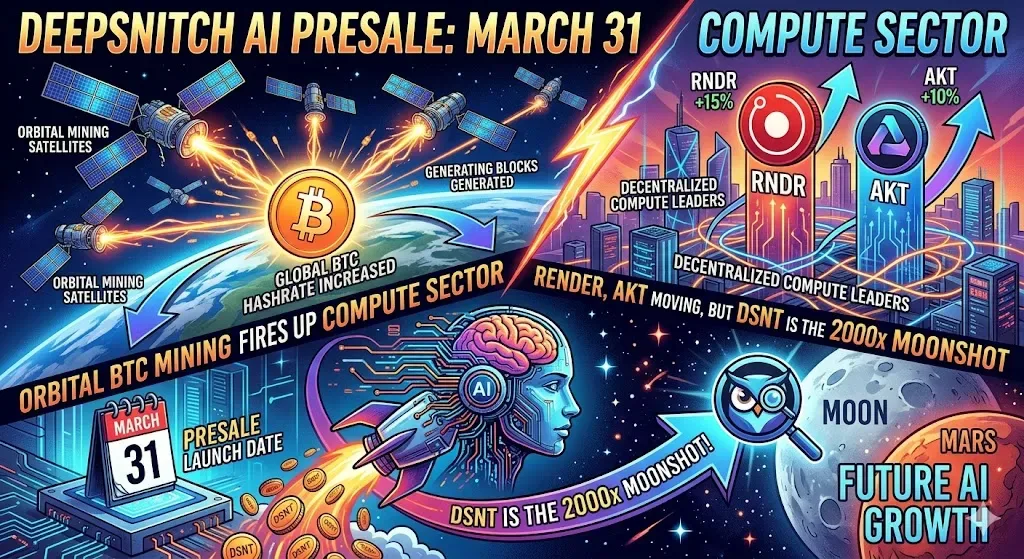 DeepSnitch AI (DSNT) Siap Meluncur 31 Maret! Terobosan Penambangan Bitcoin Orbital Picu Lonjakan Sektor Komputasi—Render & AKT Mulai Bergerak, DSNT Jadi Target 'Moonshot' 2000x!