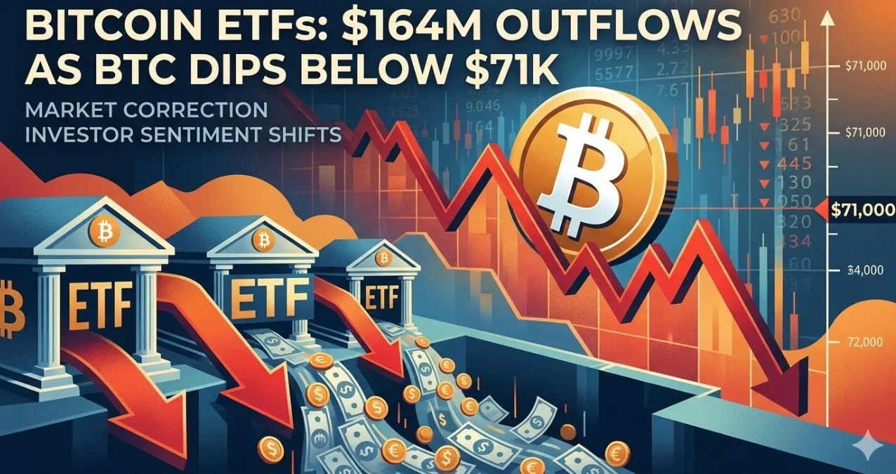 ETF Bitcoin Catat Arus Keluar $164 Juta Saat Harga BTC Turun di Bawah $71.000