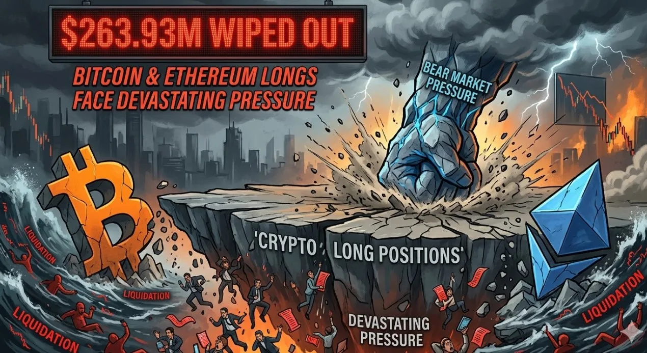 Likuidasi Massal $263,93 Juta: Posisi Long Bitcoin dan Ethereum Tergilas Tekanan Pasar