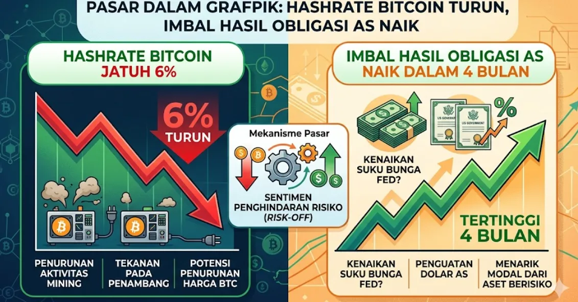 Guncangan Digital! Hashrate Bitcoin Turun 6%, Imbal Hasil Obligasi AS Capai Rekor 4 Bulan