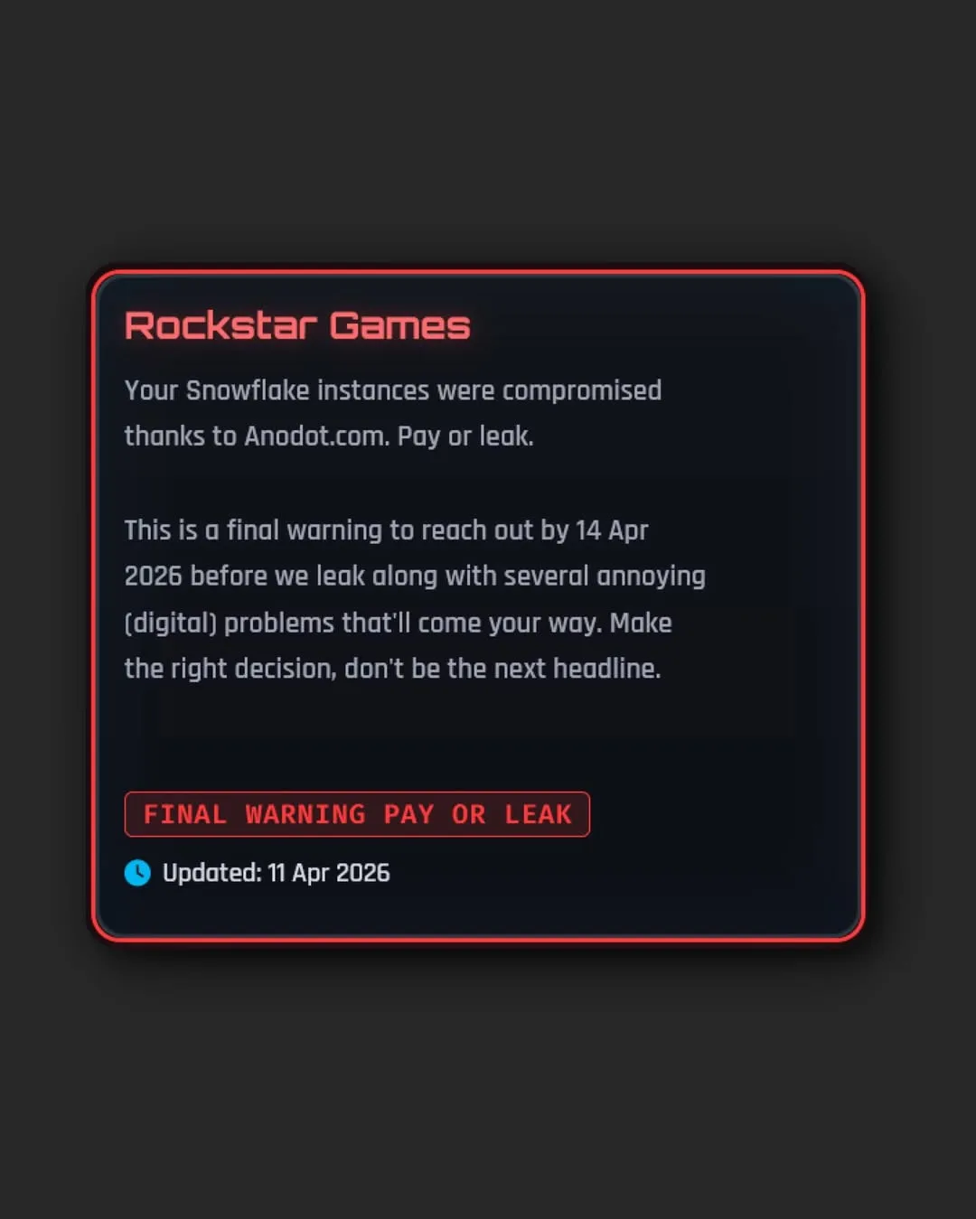 Rockstar Games Konfirmasi Peretasan oleh Grup Hacker ShinyHunters, Didesak Bayar Tebusan Sebelum 14 April