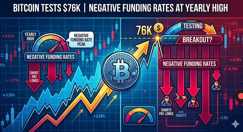 Anomali Pasar: Funding Rates Negatif di Tengah Reli Bitcoin ke $76.000