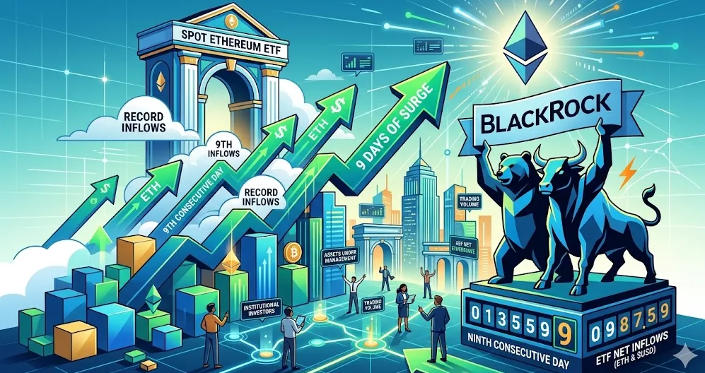 Finansial Digital: Inflow ETF Ethereum Cetak Rekor 9 Hari Beruntun Dipicu Dominasi BlackRock