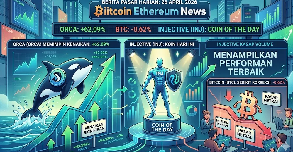 Pembaruan Pasar 26 April 2026: Orca Meroket 62%, Injective Jadi "Coin of the Day" di Tengah Stabilitas Kedaulatan Bitcoin