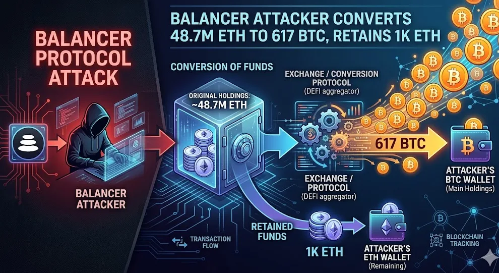 Pelacakan Peretas Balancer: Konversi $48,7 Juta ETH ke 617 BTC dan Kedaulatan Integritas On-Chain di Tahun 2026