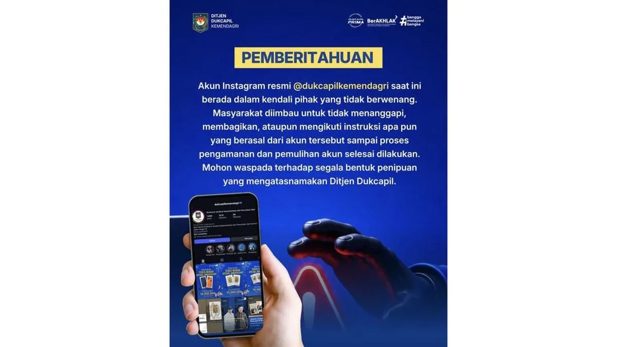 Akun Instagram Dukcapil Dibajak, Kemendagri Imbau Warga Waspada