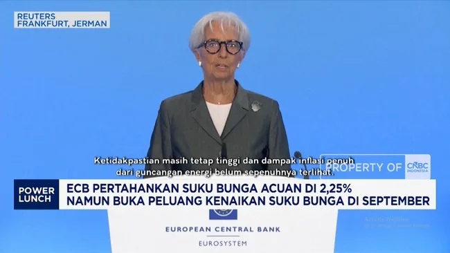 ECB Pertahankan Suku Bunga 2,25%, Sinyal Kenaikan September Menguat